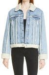 Jonathan Simkhai Standard Ryan Combo High Pile Fleece & Denim Jacket In Laguna Light