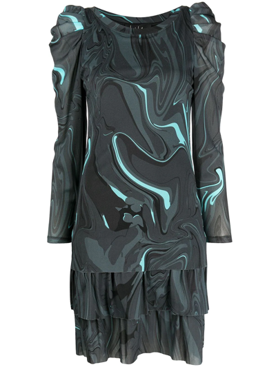 Nicole Miller Neptune Swirl Long Sleeve Dress In Teal/ Grey