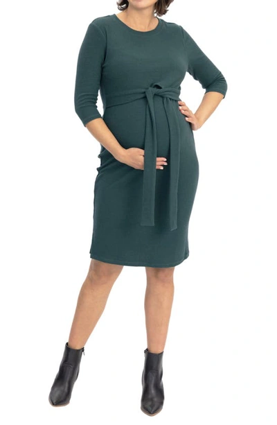 Angel Maternity Tie Waist Maternity/nursing Dress In Forest Green