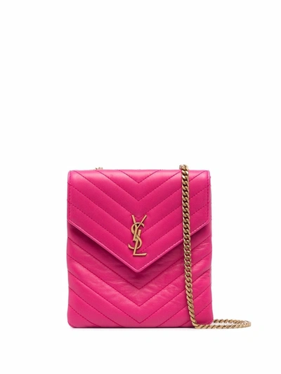 Saint Laurent Matelassé Leather Double Flap Shoulder Bag In Rosa