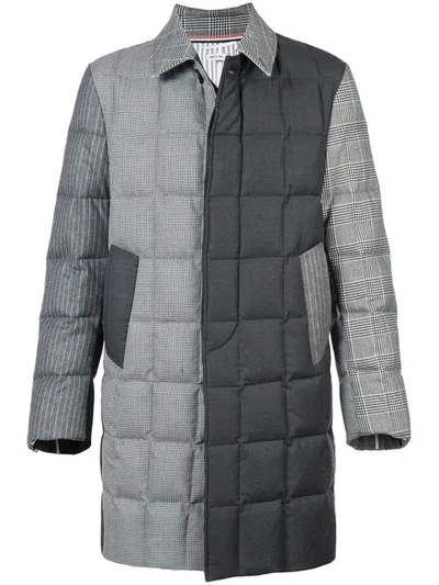 Thom Browne Downfilled Classic Bal Collar Overcoat In Funmix In Prince Of Wales Heavy Wool In Black