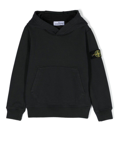 Stone Island Junior Kids' Logo-patch Pullover Cotton Hoodie In Black