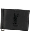 Saint Laurent Men's Ysl Leather Billfold Wallet W/ Money Clip In Black