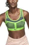 Nike Fe/nom Flyknit Racerback Sports Bra In Lime Glow/ Hasta