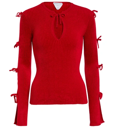 Bottega Veneta Bowties Cutout-sleeve Ribbed Jumper In 6442 Scarlet