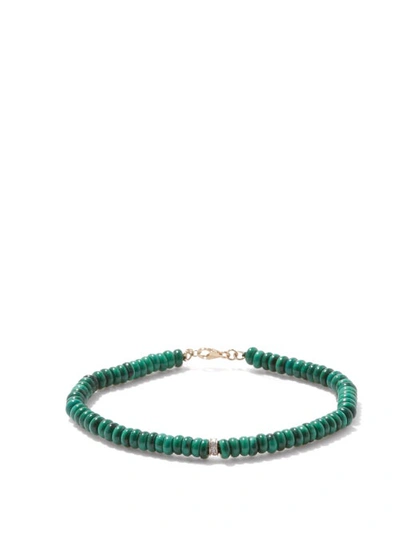 Mateo 14kt Yellow Gold Malachite Roundel And Diamond Station Bracelet