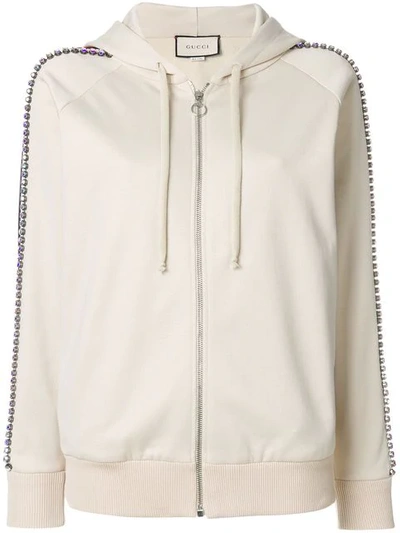 Gucci Hooded Crystal Techno Jersey Sweatshirt In Neutrals