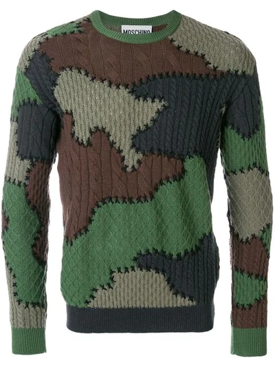 Moschino Camouflage Virgin Wool Patchwork Sweater In Multicolor