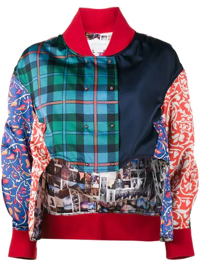 Esteban Cortazar Patchwork Satin Bomber Jacket In Multicolour