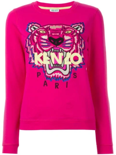 Kenzo Embroidered Tiger Cotton Sweatshirt In Fuchsia