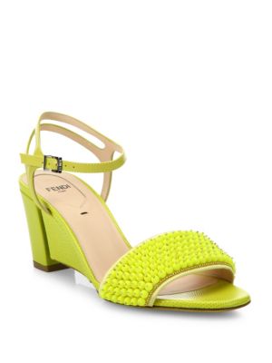 Fendi Fantasia Beaded Leather Sandals In Yellow | ModeSens