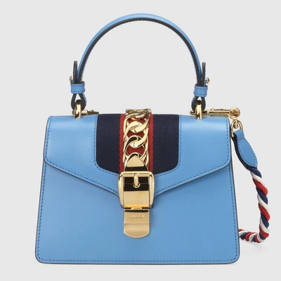 Gucci Sylvie Leather Mini Bag - Light Blue Leather | ModeSens