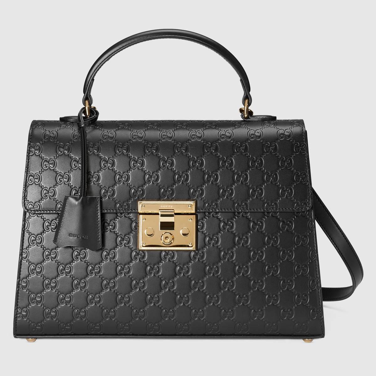 Gucci Padlock Medium Signature Top Handle Bag - Black Signature | ModeSens