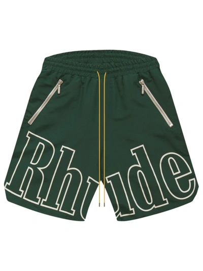 Rhude Drawstring Logo Shorts Olive Green