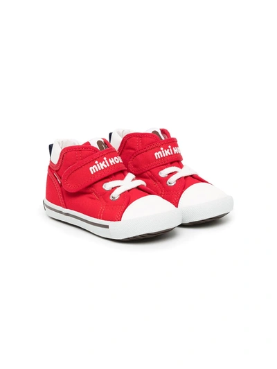 Miki House Babies' Canvas Logo Strap Sneakers In Red