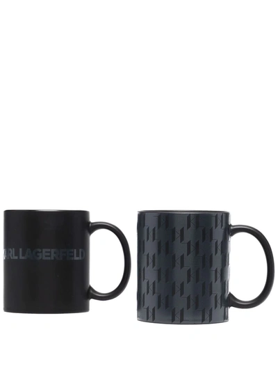 Karl Lagerfeld K/monogram Logo-print Mugs (set Of 2) In 黑色