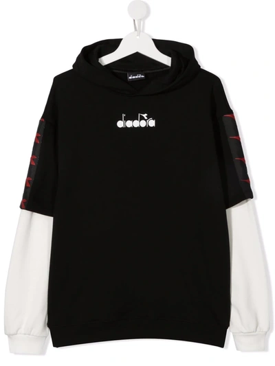Diadora Junior Kids' Layered Hoodie Top In 黑色