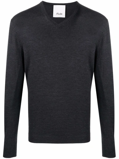 Allude Fine-knit V-neck Jumper In 灰色