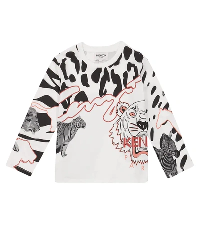 Kenzo Kids' Long-sleeved Cotton T-shirt In White