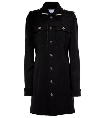 Bottega Veneta Epaulette Wool-blend Cavalry Twill Shirt Dress In Black