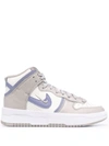 Nike Dunk Hi Rebel Perforated Leather Sneakers In Sail,college Grey,clear Emerald,iron Purple