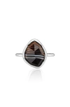 Monica Vinader Siren Nugget Semiprecious Stacking Ring In Silver/ Black Line Onyx
