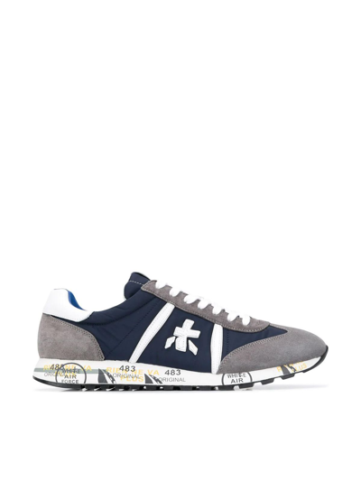 Premiata Blue And Grey Leather Eric Sneakers In Multi