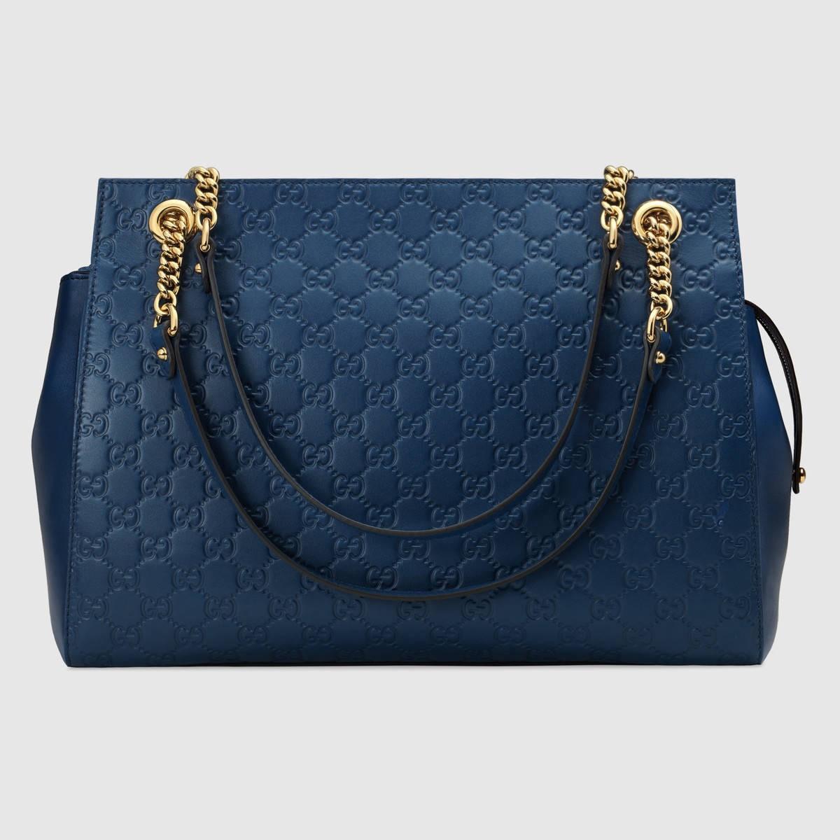 Gucci Signature Large Shoulder Bag - Dark Blue Soft Signature | ModeSens