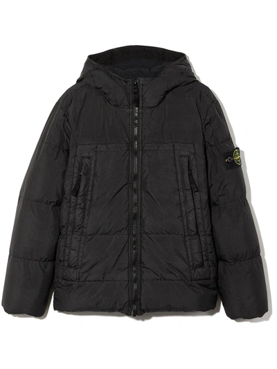 Stone Island Teen Hooded Puffer Coat In Black
