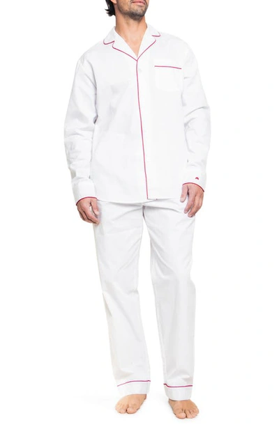 Petite Plume Contrast Piping Cotton Pajamas In White