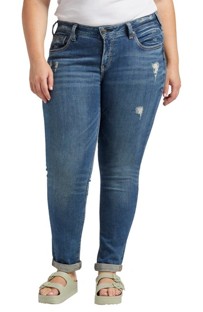Silver Jeans Co. Distressed Girlfriend Jeans In Indigo
