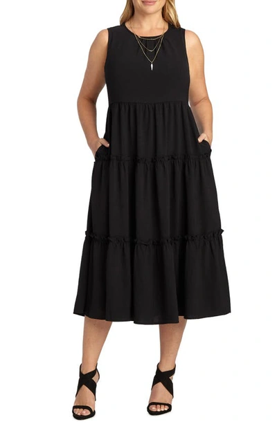 Adyson Parker Tiered Sleeveless Midi Dress In Black
