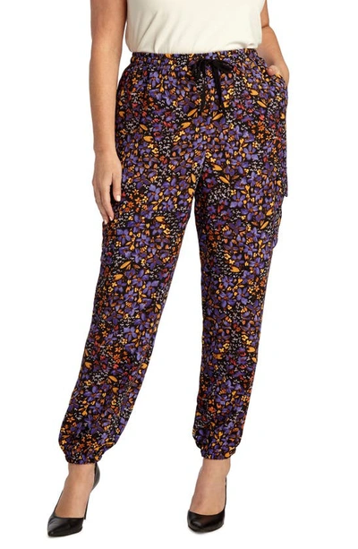 Adyson Parker Floral Print Cargo Joggers In Black Iris Combo