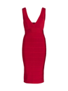 Herve Leger Deep V-neck Recycled Icon Midi Dress In Lipstick Red