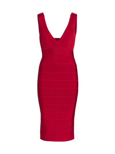 Herve Leger Deep V-neck Recycled Icon Midi Dress In Red