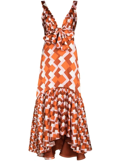 Silvia Tcherassi Women's Spello Printed Stretch-silk Maxi Dress In Orange