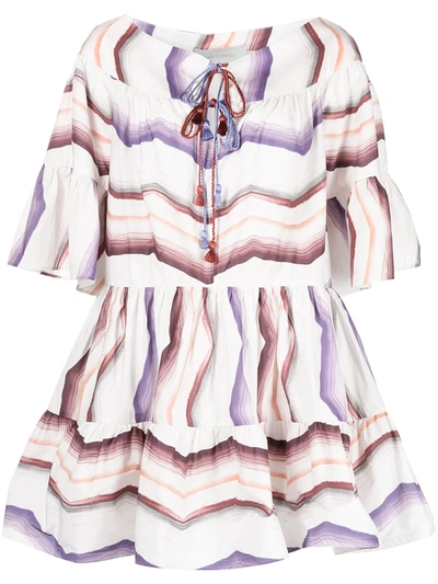Silvia Tcherassi Ceriale Off-the-shoulder Printed Tiered Ruffle Dress In Indigo Brown Chev