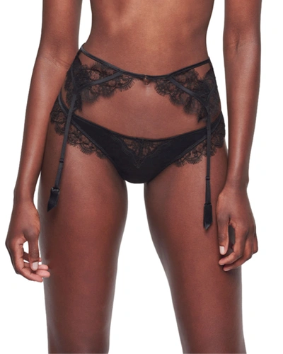 Kiki De Montparnasse Sensuel Lace-trim Silk Thong In Black