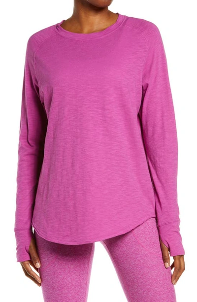Zella Relaxed Washed Long Sleeve T-shirt In Pink Wild Aster