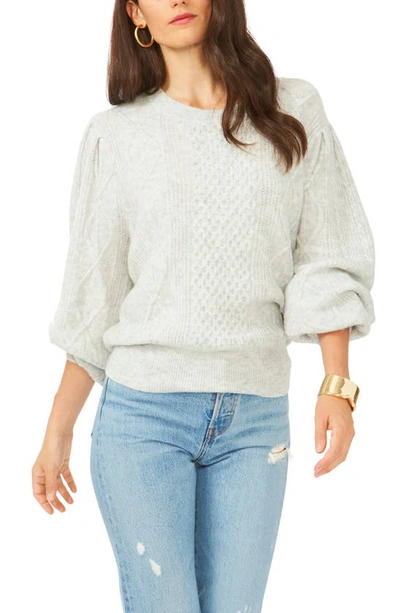 1.state Variegated Cables Crewneck Sweater In Silver Heather