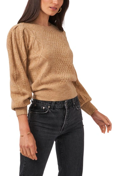 1.state Variegated Cables Crewneck Sweater In Latte Heather