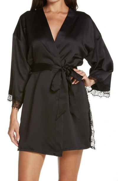 Ann Summers Cherryann Lace Trim Satin Robe In Black