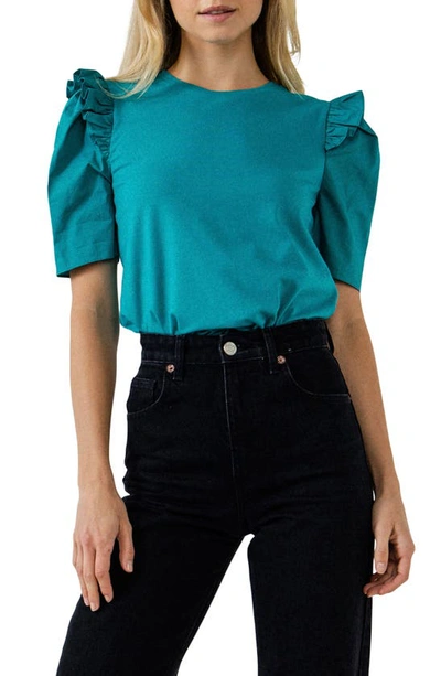 English Factory Mini Ruffle Puff Sleeve T-shirt In Teal