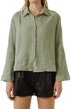 Free The Roses Cotton Gauze Button-front Top In Green