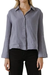 Free The Roses Cotton Gauze Button-front Top In Dusty Blue