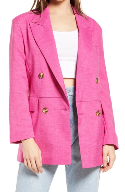 Topshop Double Breasted Blazer In Bright Pink