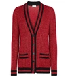 Saint Laurent Striped Metallic Cable-knit Cardigan In Red