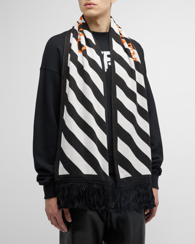 Off-white Arrows Fringed Knitted Scarf In Black,white,fuchsia