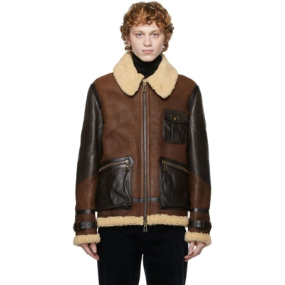 Belstaff Shearling-trimmed Leather Jacket In Braun | ModeSens