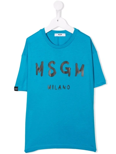 Msgm Kids' Logo-print T-shirt In Blue